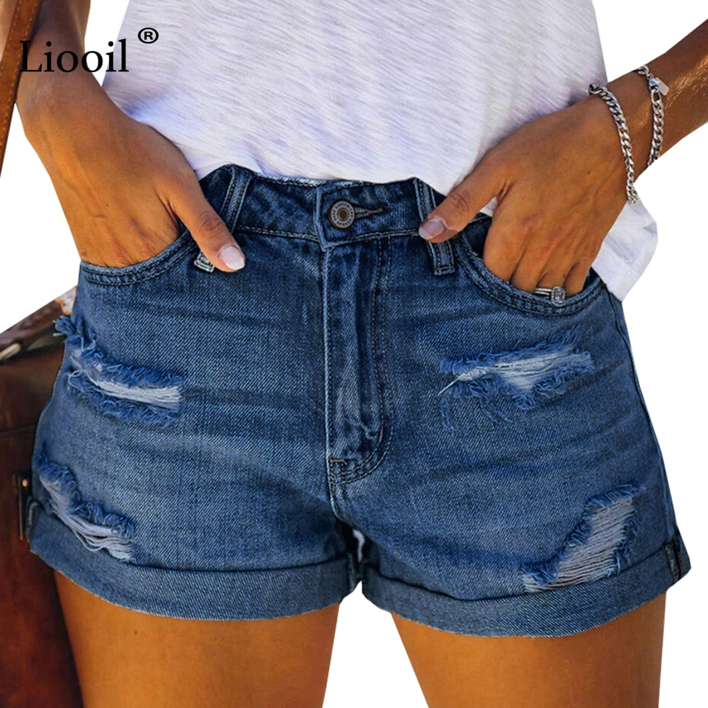 Liooil Ripped Shorts For Women