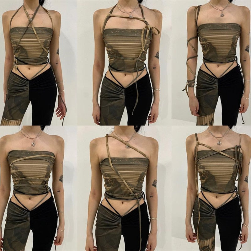 Fashion Print Sleeveless Crop Tops