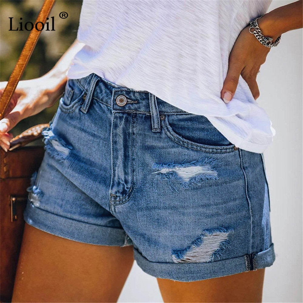 Liooil Ripped Shorts For Women