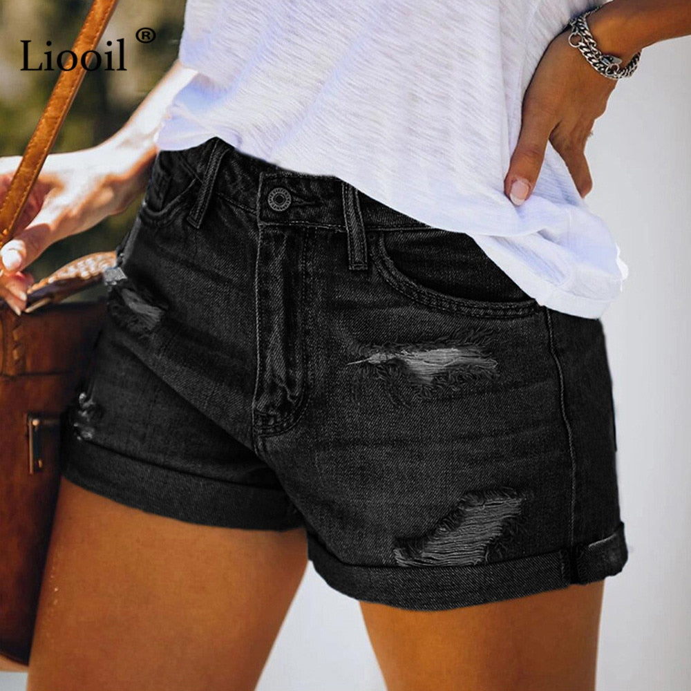 Liooil Ripped Shorts For Women