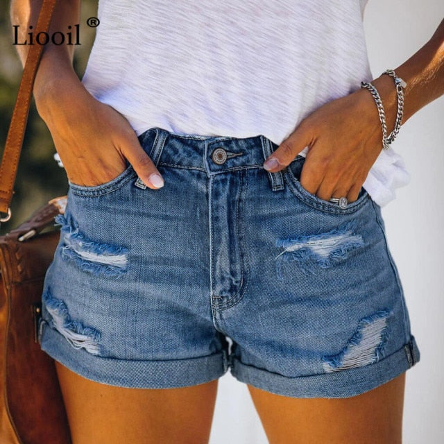 Liooil Ripped Shorts For Women