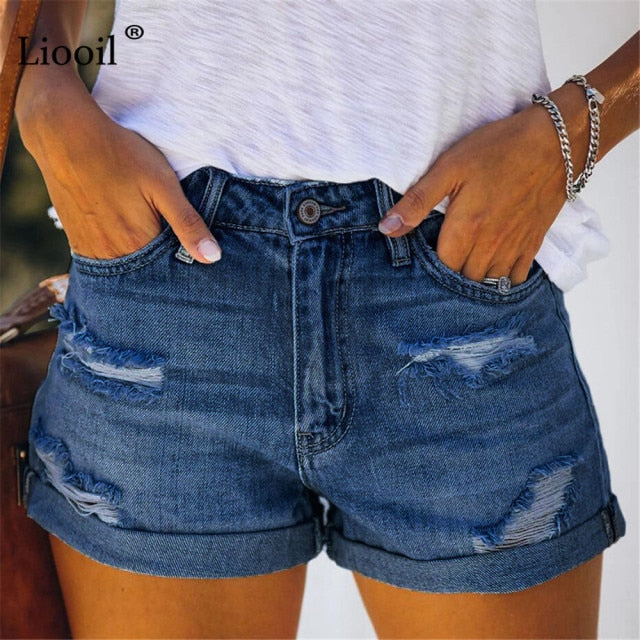 Liooil Ripped Shorts For Women