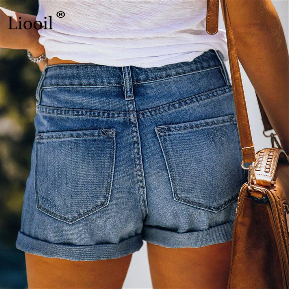 Liooil Ripped Shorts For Women