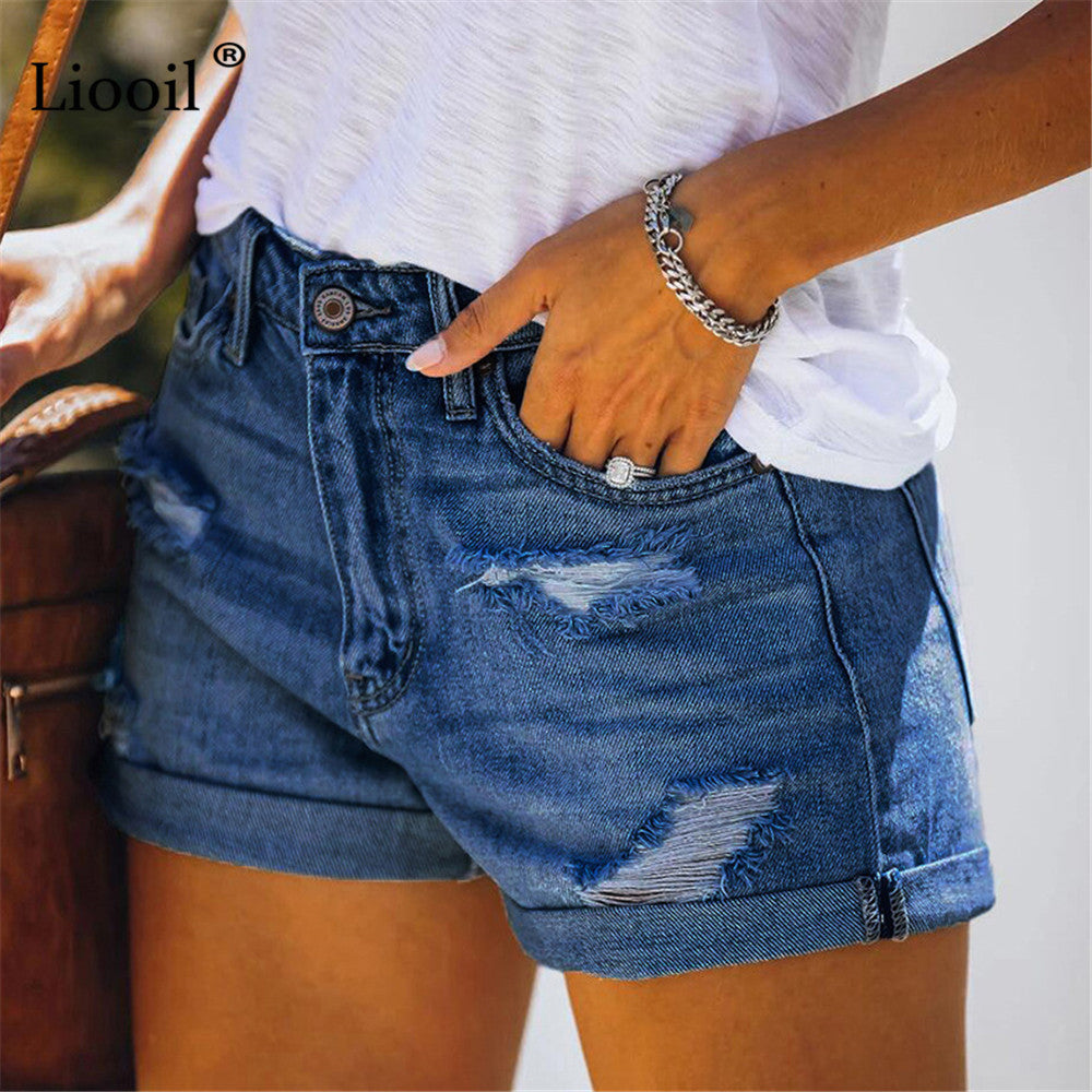 Liooil Ripped Shorts For Women