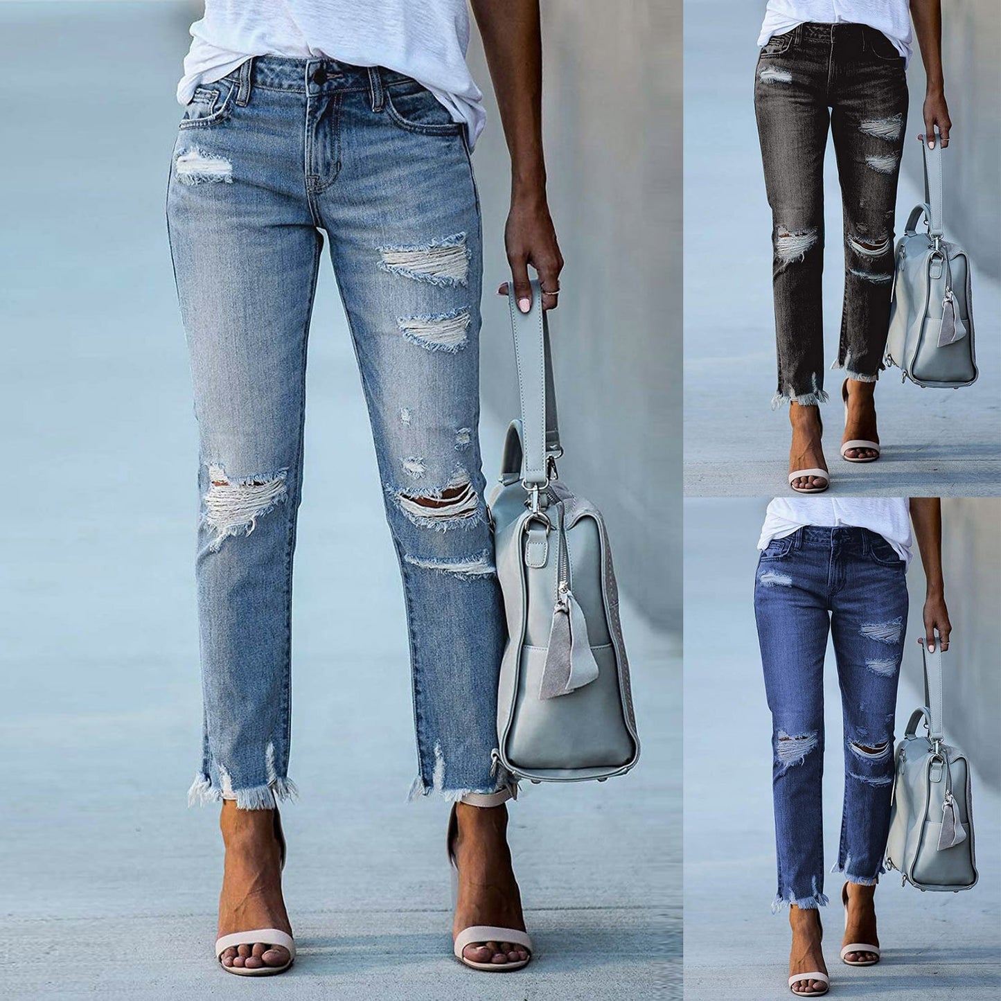 Women's Ripped Mid Waist Jeans