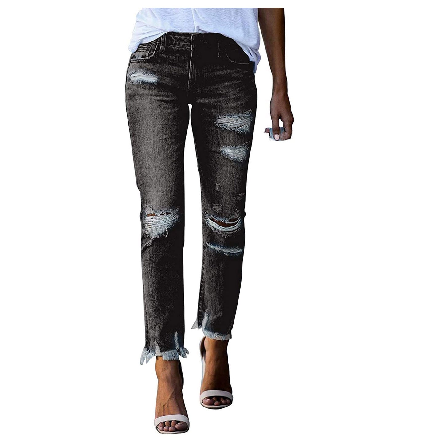 Women's Ripped Mid Waist Jeans