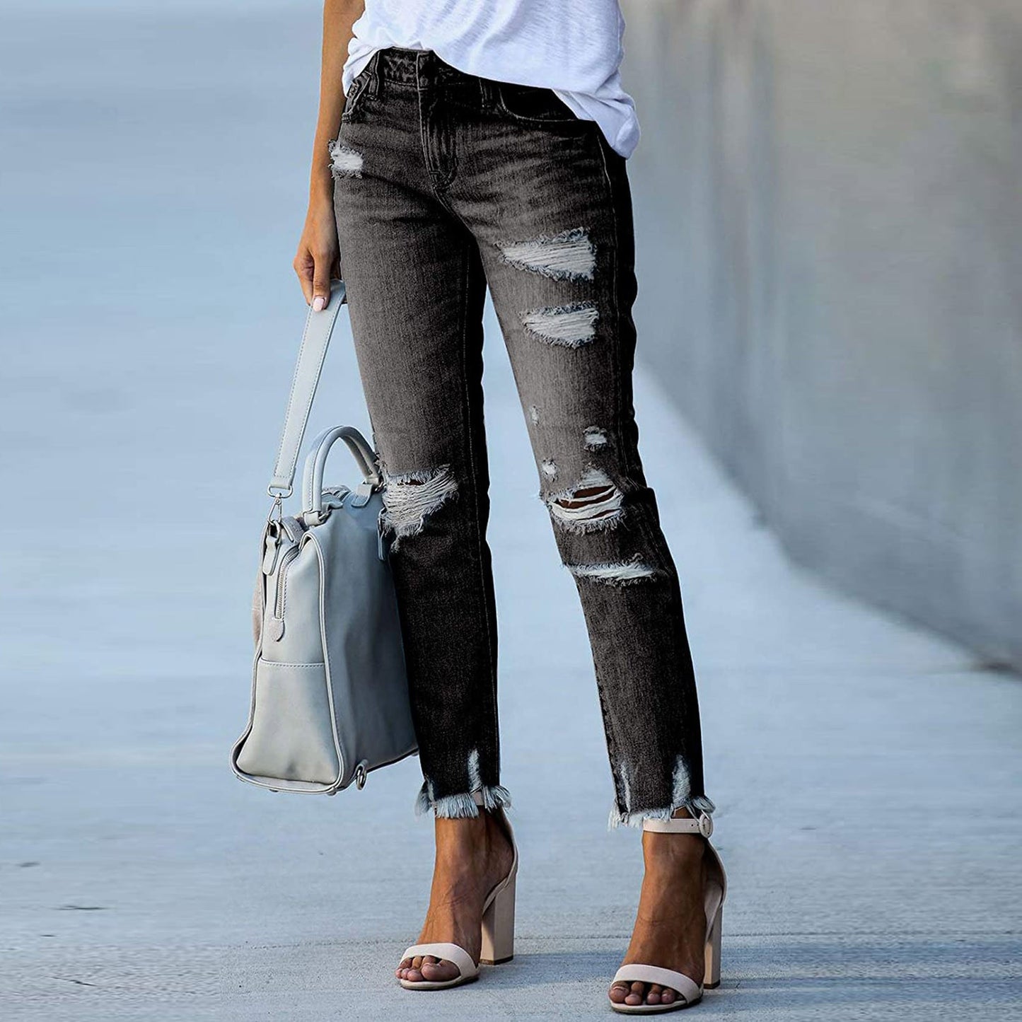 Women's Ripped Mid Waist Jeans